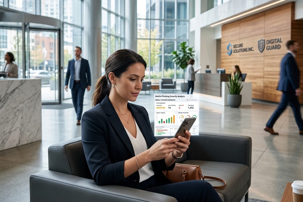 Employee viewing phishing email on smartphone with elevated click rate comparison to desktop