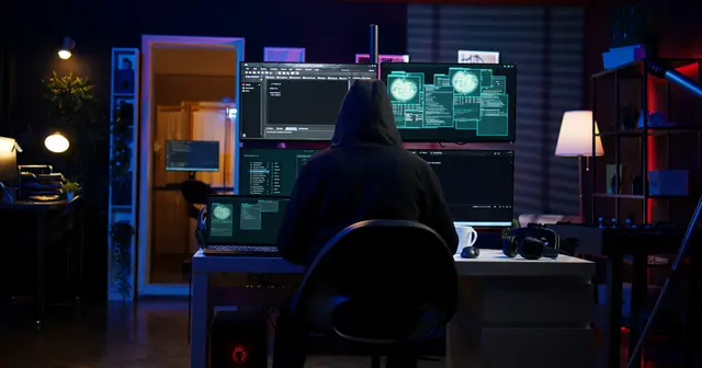 Dark web marketplace interface showing exposed credential listings and security analyst monitoring compromised employee accounts