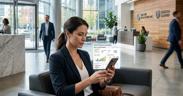 Employee viewing phishing email on smartphone with elevated click rate comparison to desktop